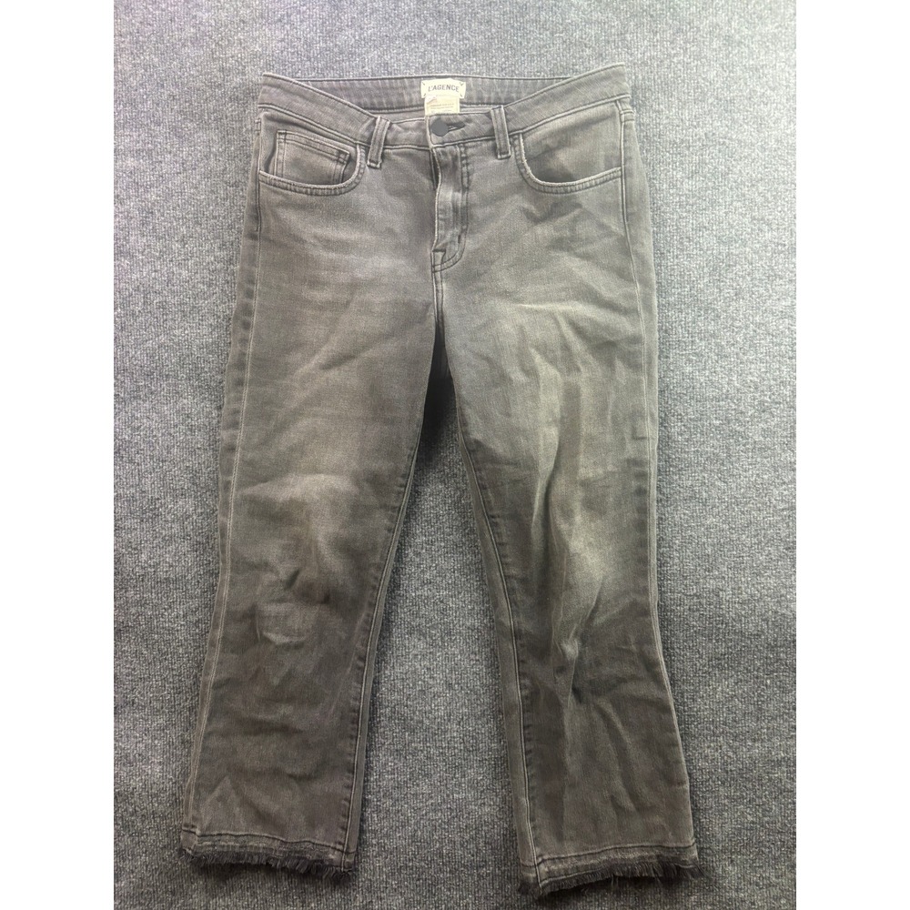 L'AGENCE Serena Cropped Baby Flare Jeans Womens 28 Grey High Rise Raw Hem